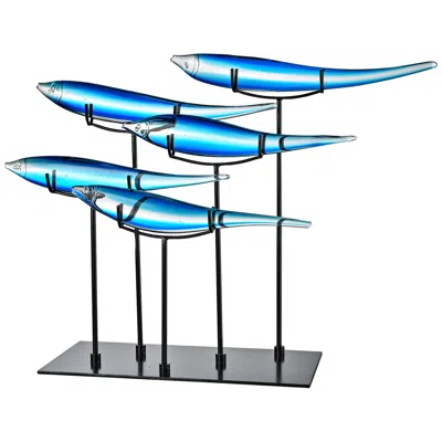 Dale Tiffany Five Blue Fish 18" High Art Glass Statue