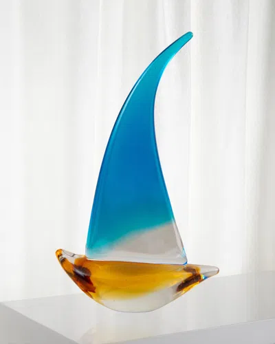 Dale Tiffany Kona Art Glass Boat Sculpture - 6.75" X 2.75" X 10.25" In Blue
