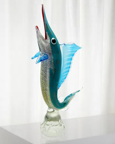 Dale Tiffany Marlin Art Glass Sculpture - 9" X 3.5" X 22.5" In Blue