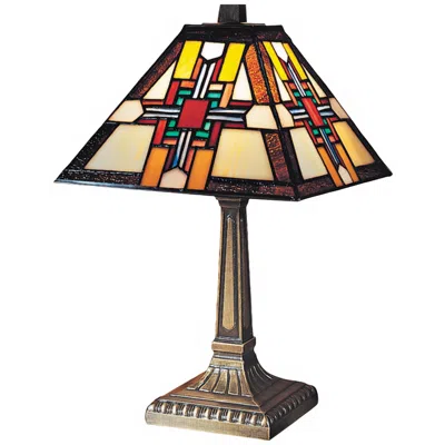 Dale Tiffany Morning Star 15" Antique Bronze Mission Glass Accent Lamp