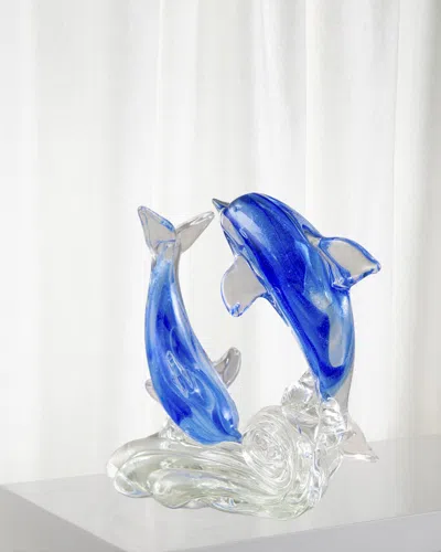 Dale Tiffany Pacific Dolphin Art Glass Sculpture - 8.5" X 4" X 7.5" In Blue