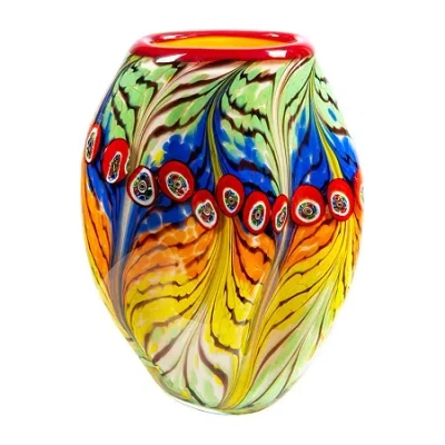 Dale Tiffany Peacock Feather Art Glass Vase In Multi