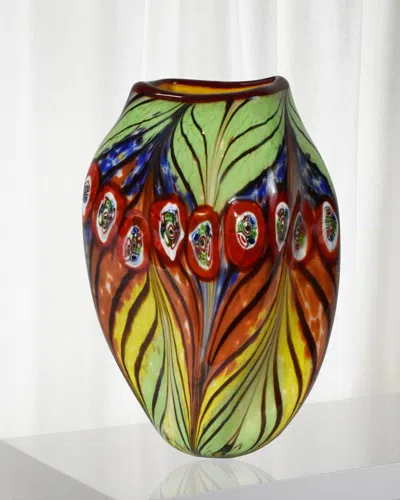 Dale Tiffany Peacock Feather Decorative Art Glass Vase In Multi