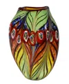 Dale Tiffany Peacock Feather Decorative Art Glass Vase In Multi