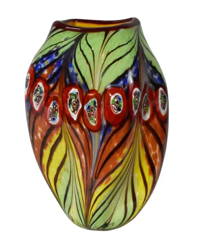 Dale Tiffany Peacock Feather Decorative Art Glass Vase In Multi