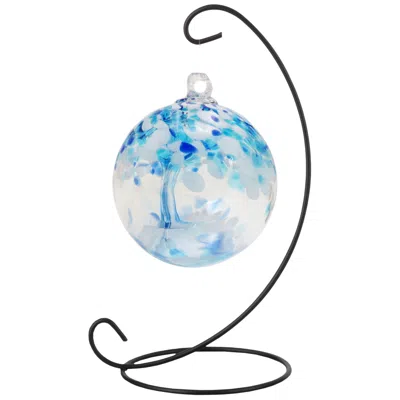 Dale Tiffany Rainbow Tree Of Life 3" Aqua Hand Blown Glass Ball With Stand In Multi
