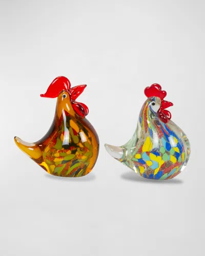 Dale Tiffany Rooster Art Glass Sculptures, Set Of 2 In Multi