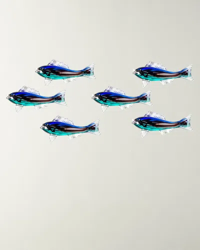 Dale Tiffany School Of Fish Art Glass Figurines, Set Of 6 - 48" X 3" X 25" In Blue