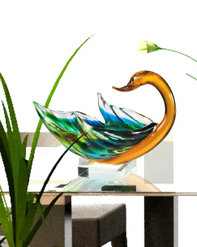 Dale Tiffany Swan Bowl Art Glass Sculpture In Multi