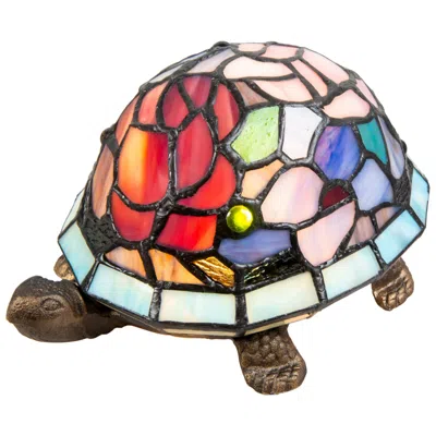Dale Tiffany Toto Turtle Floral Art Glass Accent Table Lamp In Multi