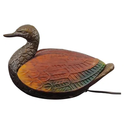 Pre-owned Dale Tiffany Vintage Duck Table Lamp In Amber And Green Glass And Metal Bronze