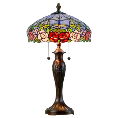 Dale Tiffany Zenia Fieldstone Rose Art Glass Table Lamp In Brown