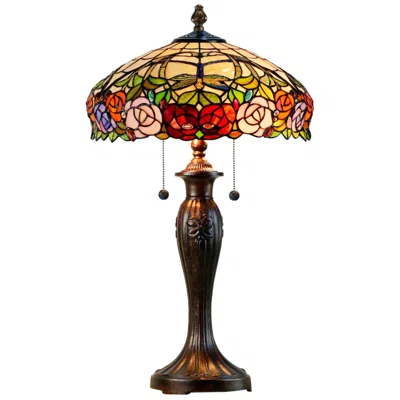 Dale Tiffany Zenia Rose Art Glass Table Lamp In Multi