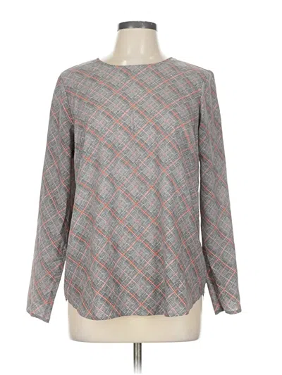 Pre-owned Dalia Long Sleeve Top Gray Argyle Pattern Crew Neck Tops