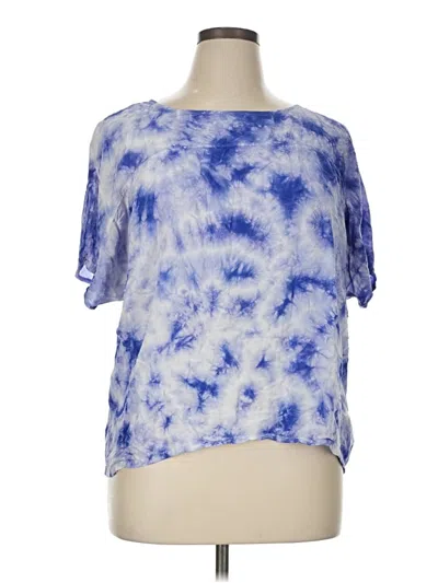 Pre-owned Dalia Short Sleeve Top Blue Tie-dye Pattern Cold Shoulder Neckline Tops