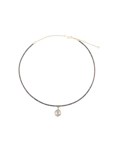 Dalila Barkache 18kt Black Gold Pearl Choker In Purple