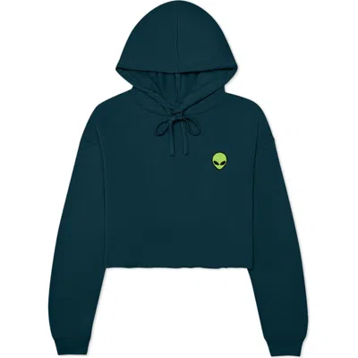 Dalix Alien Cropped Fleece Hoodie In Atlantic Green