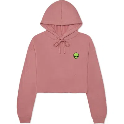 Dalix Alien Cropped Fleece Hoodie In Mauve