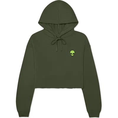 Dalix Alien Cropped Fleece Hoodie In Military Green