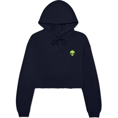 Dalix Alien Cropped Fleece Hoodie In Navy Blue
