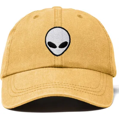 Dalix Alien Embroidered Classic Dad Cap In Washed Gold