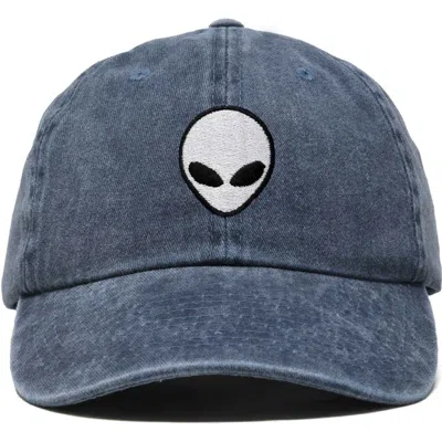 Dalix Alien Embroidered Classic Dad Cap In Washed Navy Blue