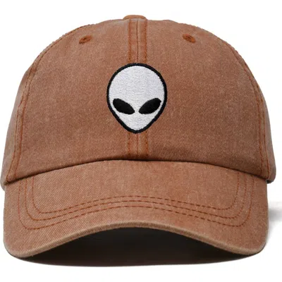 Dalix Alien Embroidered Classic Dad Cap In Washed Orange
