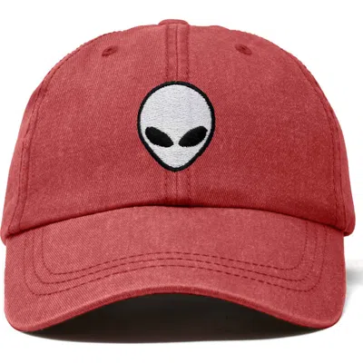 Dalix Alien Embroidered Classic Dad Cap In Washed Red