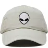 Dalix Alien Embroidered Classic Dad Cap In Washed Stone White
