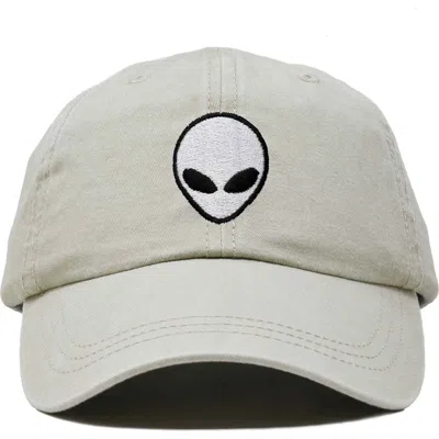 Dalix Alien Embroidered Classic Dad Cap In Washed Stone White