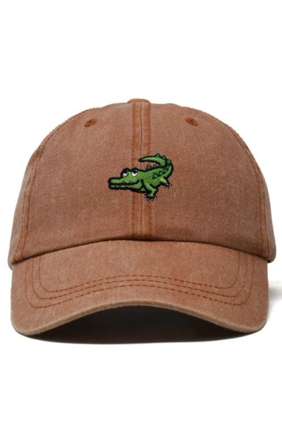 Dalix Alligator Embroidered Wildlife Cap In Washed Orange