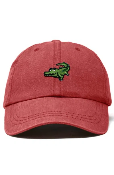 Dalix Alligator Embroidered Wildlife Cap In Washed Red