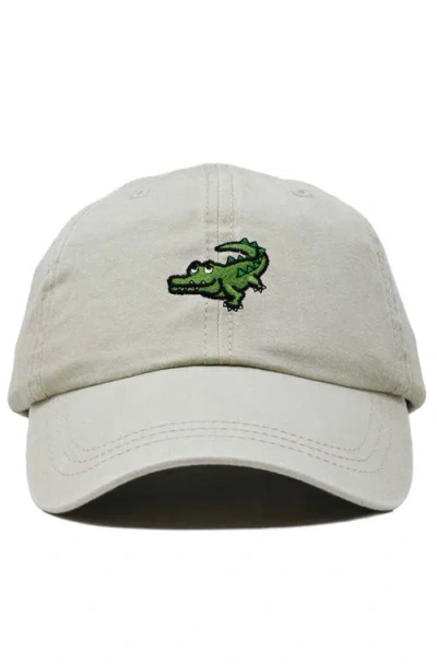Dalix Alligator Embroidered Wildlife Cap In Washed Stone White