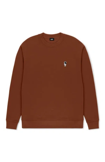Dalix Astronaut Relaxed Midweight Fleece Crewneck Sweatshirt In Brown