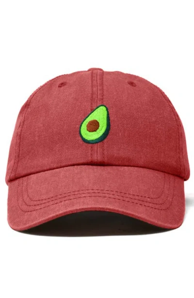 Dalix Avocado Embroidered Food Hat In Washed Red