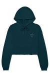 Dalix Black Cat Cropped Fleece Hoodie In Atlantic Green