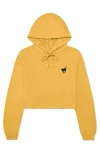 Dalix Black Cat Cropped Fleece Hoodie In Heather Mustard