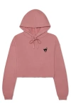 Dalix Black Cat Cropped Fleece Hoodie In Mauve