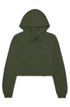 Dalix Black Cat Cropped Fleece Hoodie In Military Green