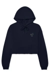 Dalix Black Cat Cropped Fleece Hoodie In Navy Blue
