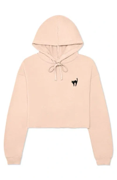 Dalix Black Cat Cropped Fleece Hoodie In Peach