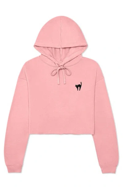 Dalix Black Cat Cropped Fleece Hoodie In Pink