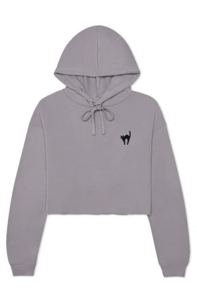 Dalix Black Cat Cropped Fleece Hoodie In Storm Gray