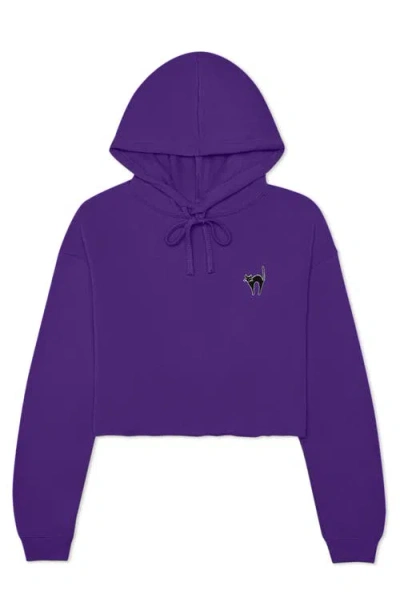 Dalix Black Cat Cropped Fleece Hoodie In Team Purple