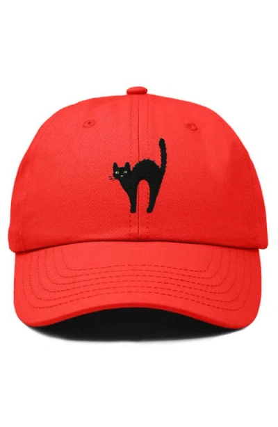 Dalix Black Cat Embroidered Casual Hat In Red
