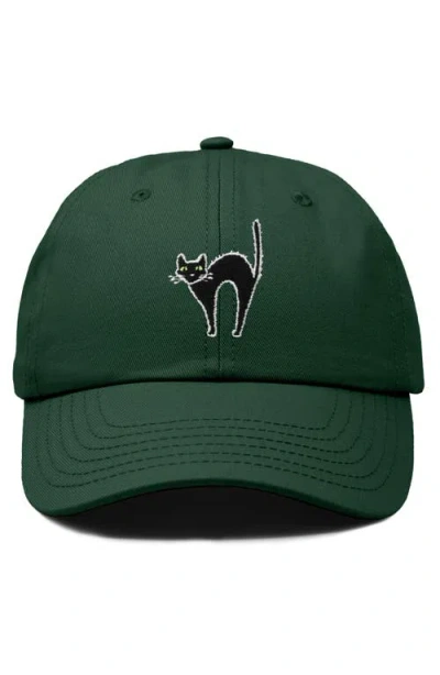 Dalix Black Cat Embroidered Casual Hat In Dark Green