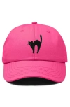 Dalix Black Cat Embroidered Casual Hat In Hot Pink