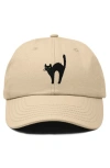 Dalix Black Cat Embroidered Casual Hat In Khaki