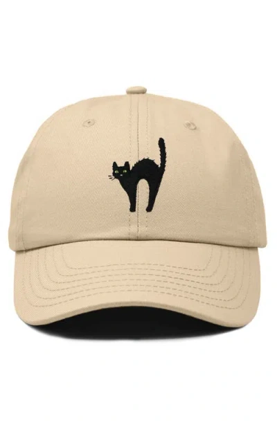 Dalix Black Cat Embroidered Casual Hat In Khaki