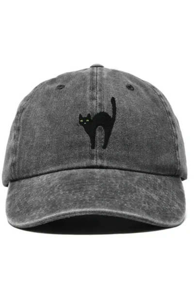 Dalix Black Cat Embroidered Casual Hat In Washed Black